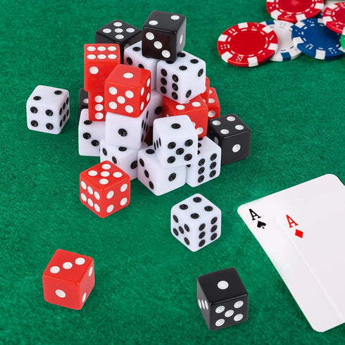 50 Set 16mm 6 Pieces Dice Standard Game Dices with Black White Red Acrylic Sided Colored Bulk Casino Dice for Casino