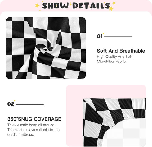 Emelivor Pack 52x28IN Checkerboard Plaid Crib Sheets for Boys Girls and Play Sheets Breathable Mini Crib Sheets Fitted