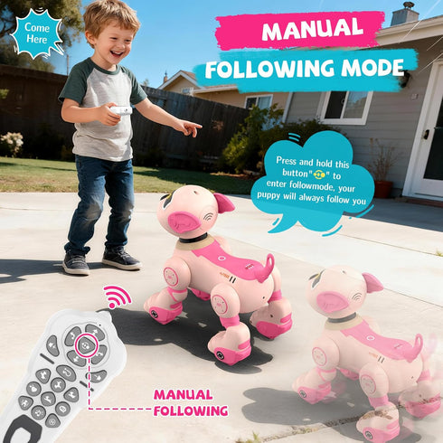 Programmable PRANITE Robot Dog Toy for Kids, RC Smart Robotic Puppy Interactive Touch Music Remote Control Follow Mode