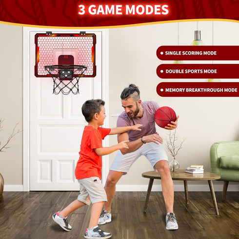 Basketball Hoop Indoor - Mini Basketball Hoop with 7 LED Lighting, Scoreboard, Over Door Foldable Basketball Toys