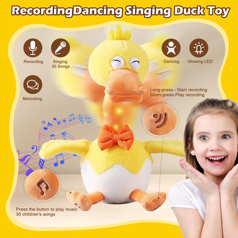 HCdoujoy 13" Eggshell Talking Dancing Duck, Repeating What You Say Mimicking Recording Plush Baby Toy Musical Songs