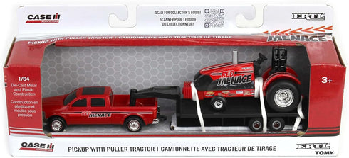 Case IH 1/64 47569 Red Menace Pulling Tractor with Pickup Truck & Trailer