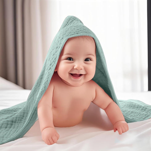 VitalCozy 12 (32 32 Inch,Cool Pcs Baby Muslin Hooded Bath Towels and Washcloths Muslin Cotton Hooded Baby Towels