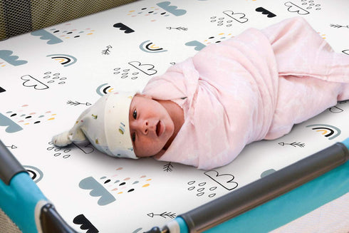 GRSSDER Stretchy Ultra Soft Jersey Knit Fitted Pack n Play Sheets Set, 2 Pack for Portable Cribs