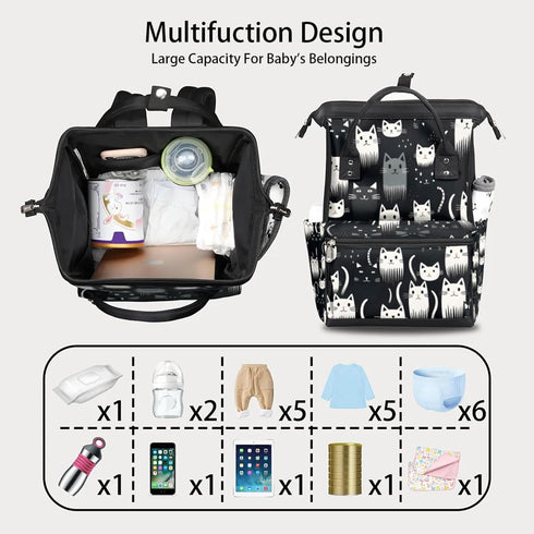 Hsnar Backpack Cute Cat Face Waterproof Diaper Bag Large Capacity Baby Bag with Stroller Straps, Multi-Pocket Diaper