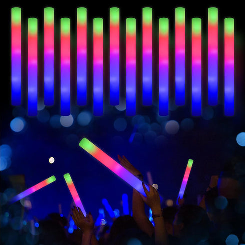 100 + 2 Pack Foam Glow Sticks Bulk Party Pack, Light Up Foam Sticks for Raves, Camping, Wedding, 3 Flashing Modes