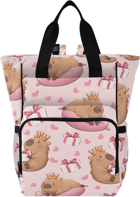 Bolaz Capybara Pink Diaper Bag Backpack Tote Multifunction Baby Nappy Changing Bags Large