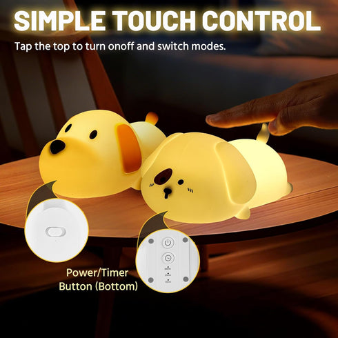 (2 Pack) 7 Silicone Night Light Colors for Kids, Touch Control, LED Dog Lamp, Rechargeable, Cute Puppy Night Lights