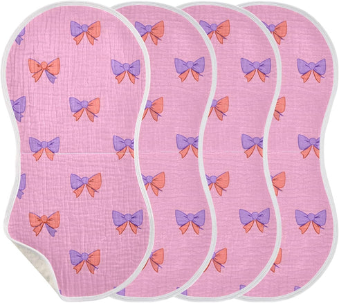 decor gift 4 Pack 22x11in Cotton Large Burp Cloths for Baby Soft and Absorbent Pink Bow Lilac and Peach washcloths