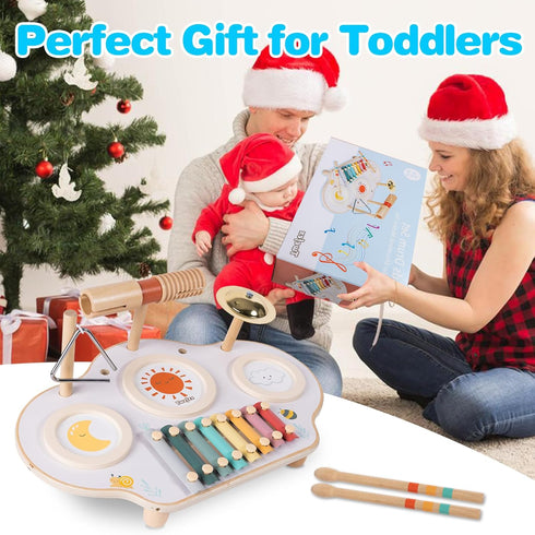 Kids Drum Set - 9 in 1 Baby Drum Set for Toddlers, Montessori Musical Instruments Toy, Wooden Xylophone for Boys & Girls