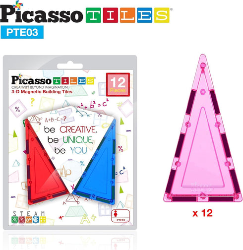 12pcs Set PTE03 PicassoTiles Magnetic Building Block Isosceles Triangle Magnet Tiles Construction Toy STEM Learning Kit