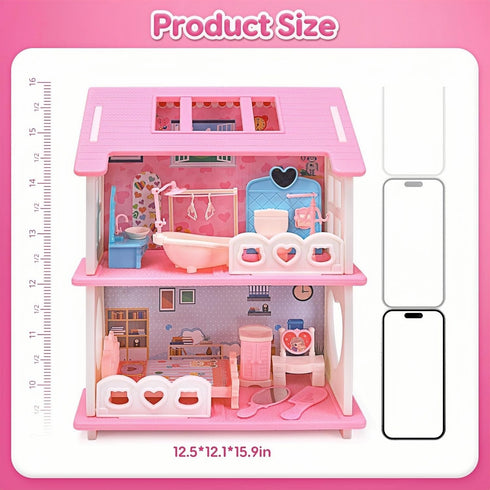 SwankyStyle Playset, 1 Dolls,3 Sets Doll House,with Living Room Bedroom Bathroom Kitchen Furniture Double-Sided