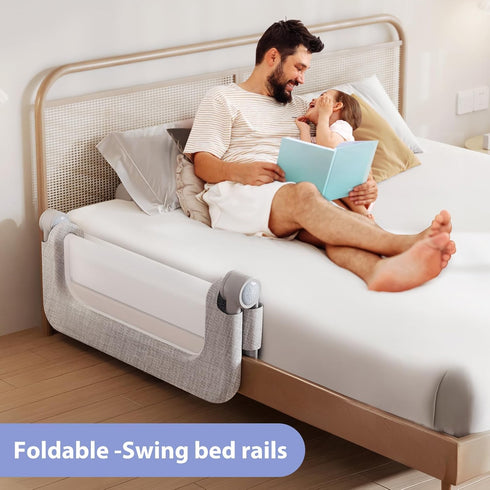 Baby Bed Rails Guard for Toddlers, 32" Adjustable Heights & Foldable Portable Bedrail for Queen, Full, King, Twin Beds