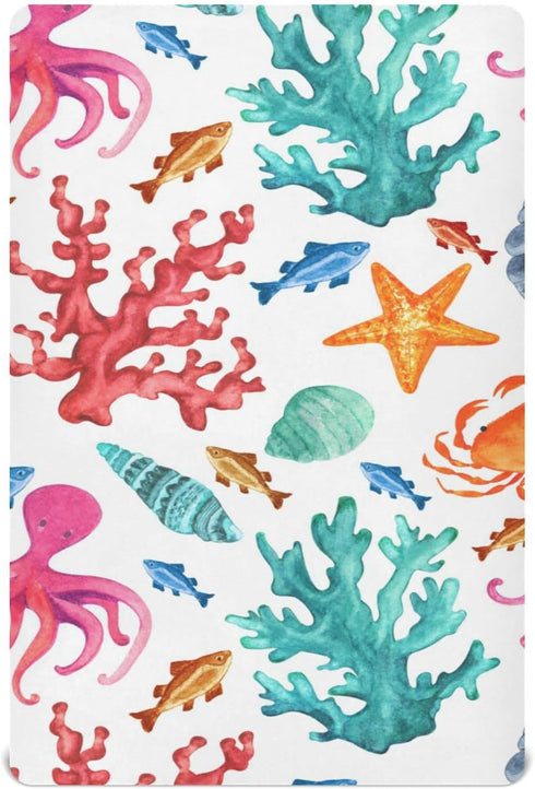 Colorful Ocean Animal Crib Sheets for Boys Girls Pack N Play Sheet
