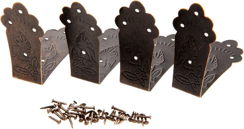 dophee 4Pcs Antique L Shaped Corner Guards, Decorative Edge Bracket Protectors with Mounting Screws