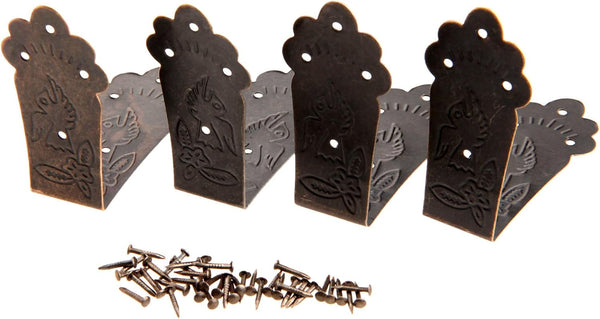 dophee 4Pcs Antique L Shaped Corner Guards, Decorative Edge Bracket Protectors with Mounting Screws