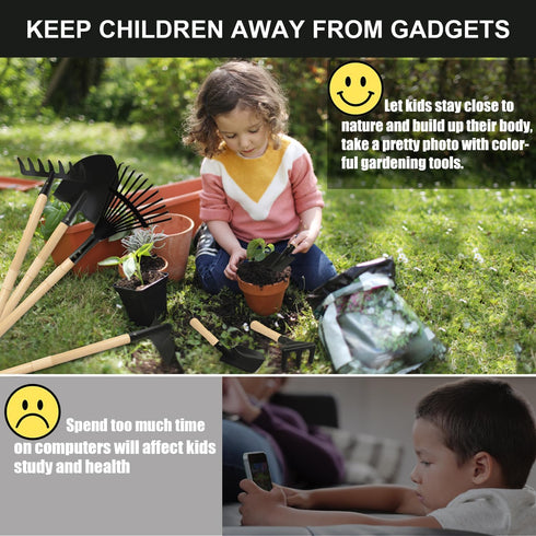 Sets, 7PCS 2-4, 5-7 Kids Rake and Shovel Child Metal Gardening Tools for Real Digging-Great for Garden, Yard, Sandbox