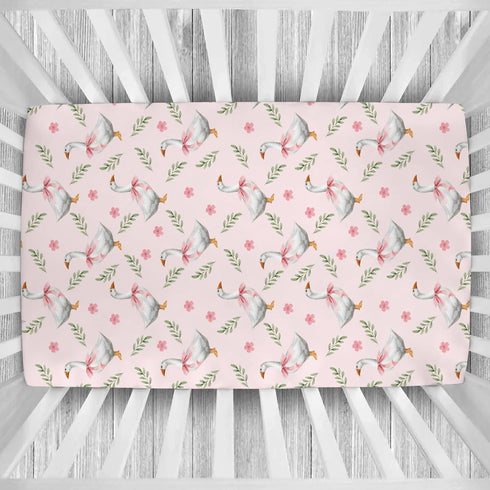Cstdyfrv 28x52 Cute Geese Boho Floral Baby Crib Sheets Farmhouse Geese Pink Bows Toddler Bedding Bed Sheets Farm Animal