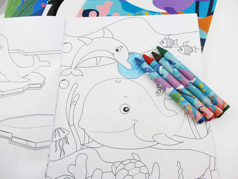 12 48 TINYMILLS Ocean Life Coloring Books for Kids with Coloring Books and Crayons, Ocean Life Under the Sea Treats