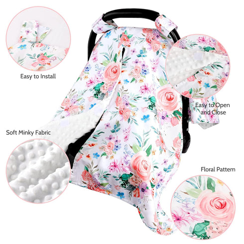 Baby Car Seat Cover, Peekaboo Opening Spring Car Seat Canopy for Baby Girls Boys, Mom Nursing Breastfeeding Covers