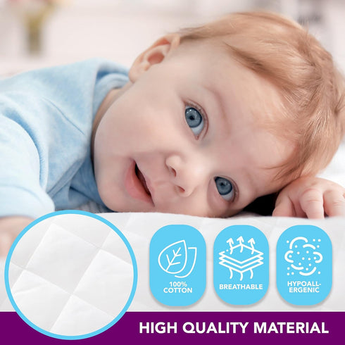 Venneti Crib Mattress Cover - Cotton Waterproof Mattress Protector - Premium Quality Hypoallergenic and Breathable
