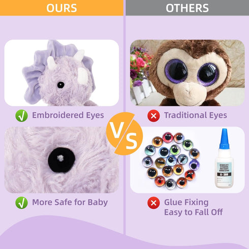 Cute Purple Dinosaur Stuffed Animals for Girls, Dinosaur Party Favors, Cuddly Dinosaur Plush Toy for Kids, Huggable Triceratops for Baby, Birthday Xmas Gifts for Toddlers Age 2+
