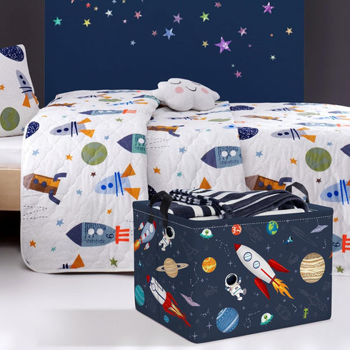 36L Clastyle Rocket Astronaut Shelf Basket for Boys Cosmic Planet Universe Blue Storage Bin Rectangle Clothes Books Toy