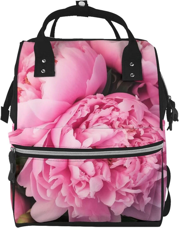 DWVTSLH Pink peony Diaper Bag Backpack Multifunction Nappy Bags Waterproof Mummy Backpack Large