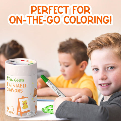 12 3-8 TinyGeeks Twistable Crayons - Non Toxic, Washable Crayons for Toddlers, Kids Ages - Easy To Hold - Perfect