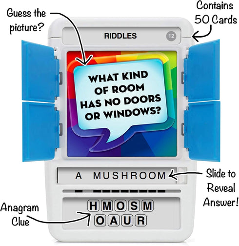 100 PICS Riddles Travel Game - Guess 100 Riddles Flash Cards with Slide Reveal Case for All Ages