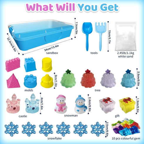 Set, 3 4 5 6 7 8 9 Aocii Kids Sensory Bin Sand Kit, Winter Fairy Tale Theme Sand Play Toddlers Sandbox, Role Pretend