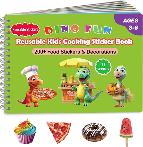 Dino Fun Cooking Sticker Book, Create & Play with 200+ Removable Food