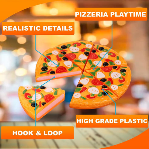 15-Piece Pizza Party Play Set for Kids - Realistic Pretend Play Food Kit for Slice and Serve Kitchen Cooking