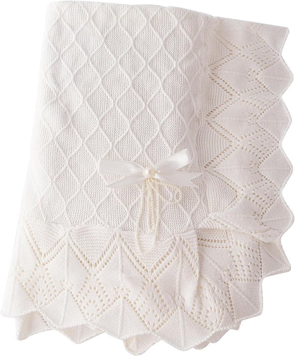 Booulfi Knit White Baby Blankets Neutral,Crib Stroller Newborn Blankets for Boys Girls,Cotton