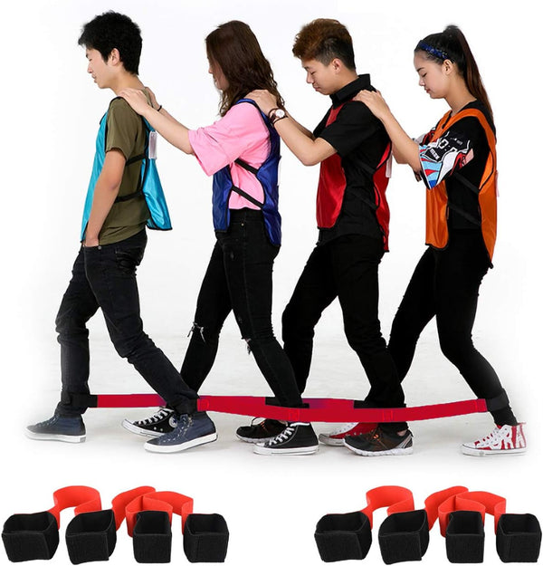 Legged Race Band for 4 People, Team Building Outdoor Party Game for Kids and Adults, Relay Race Activity with Pouch