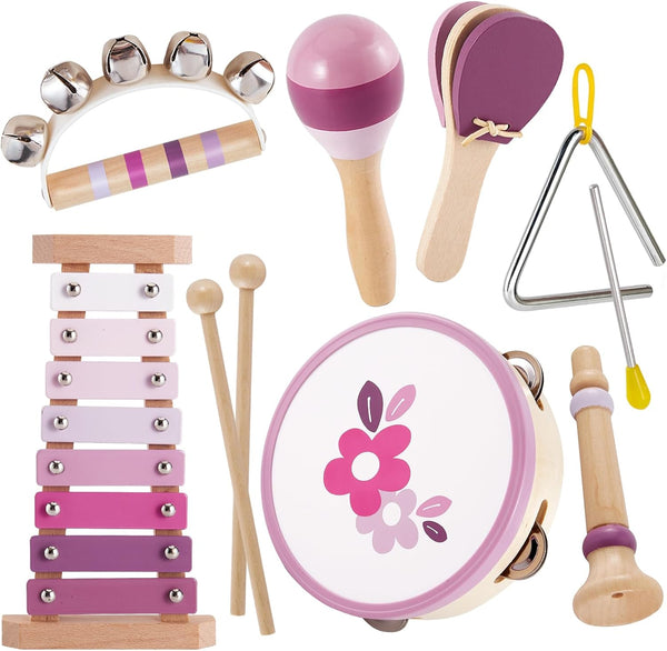 BUYGER Baby Musical Instruments with Xylophone, Wooden Percussion Instruments Sets with Storage