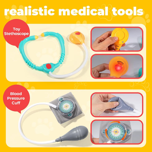 Veterinarian Kit for Kids, Pretend Play Doctor Set with Dog Toy and Tote Bag for Ages 3+