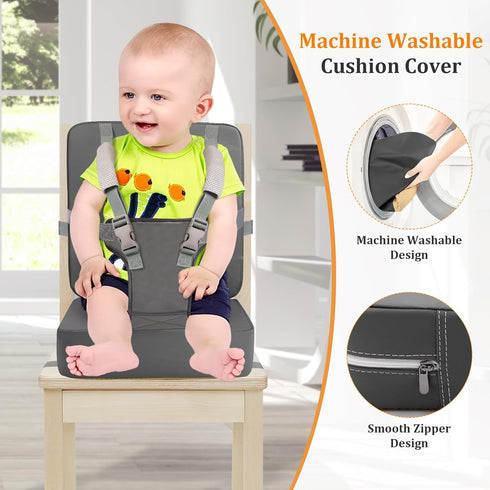 SMZCTYL Toddler Booster Seat for Kitchen Chair & Dining Table Waterproof PU Foam Cushion with Backrest & Safety Straps
