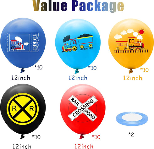 52 Set 12 Inches PANTIDE Pcs Railroad Crossing Train Balloons Latex Balloons Bouquet with Ribbon Railway Choo Choo