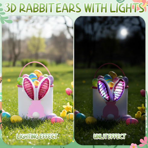 6 1, Honeydak Pcs Easter Eggs Hunt Basket for Kids Lighted Bunny Canvas Rabbit Tote Carry Bags Bucket (color Paillette