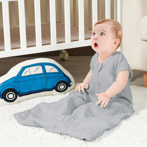 david's kids Muslin Cotton Baby Sleep Sack 6-12 Months, 2 Pack 100% Cotton Sleeping Bag for Summer, TOG 0.5 Baby Wearable Blankets with 2-Way Zipper, Soft Sleep Sacks for Newborn Infant, White & Grey