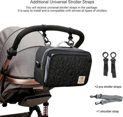 MOMIGO Stylish Baby Stroller Diaper Bag - Versatile Tote for Diapers, Wipes & Toys (Black Floral)