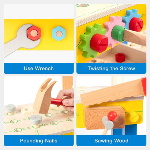 Set 3 ROBUD Wooden Tool Workbench Toy for Kids & Toddlers, with Wood Tool Gift for Boys Girls Year Old and Up,Blue