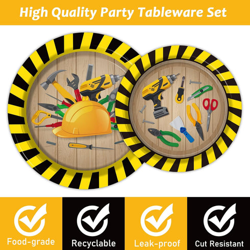 chiazllta 96 Pcs Handyman Tools Party Paper Plates and Napkins, Construction Birthday Party Decorations for 24 Guests