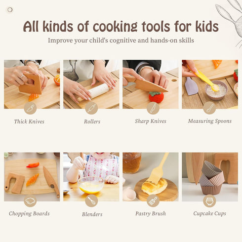 Set 14 Set, Promise Babe Kids Knife for Real Cooking and Baking, Pcs Food Grade Montessori Kitchen Tools, Toddler