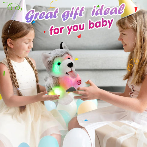 Athoinsu Light Up Husky Dog Stuffed Animal, Soft Glowing Plush Puppy Toy with Magic LED Night Lights, 8''