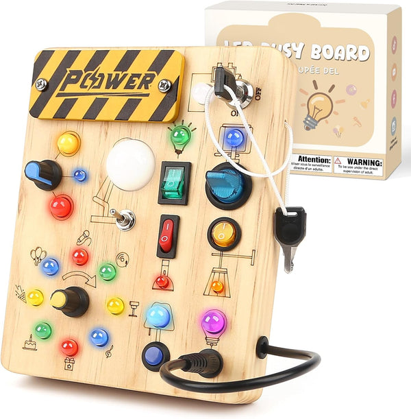 LED Busy Board for Toddlers 1-3,Montessori Sensory Toy with Key Switch and