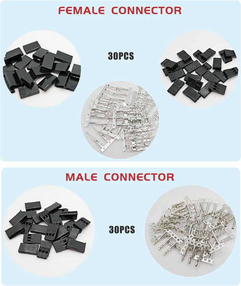 60Sets JST Servo Connector Kits, Plug Male/Female Crimp Pin Cable Kit for RC Car Hitec Spektrum Model Airplanes