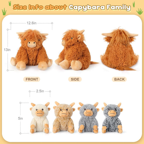 5-in-1 5PC Set Mommy 4 3 8 SuzziPals Highland Cow Stuffed Animals with Babies Inside, Highland Cow Plush & Babies, Soft
