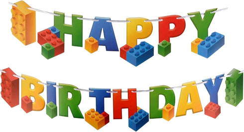 Aliza Premium Party Supplies Building Block Birthday Party Supplies Banner by Aliza | Baby Boy Toddler